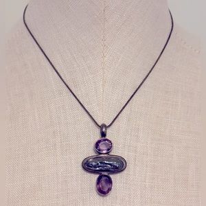 Unique Oval Amethysts and purple/blue Keshi Pearl Sterling Silver Cross Necklace